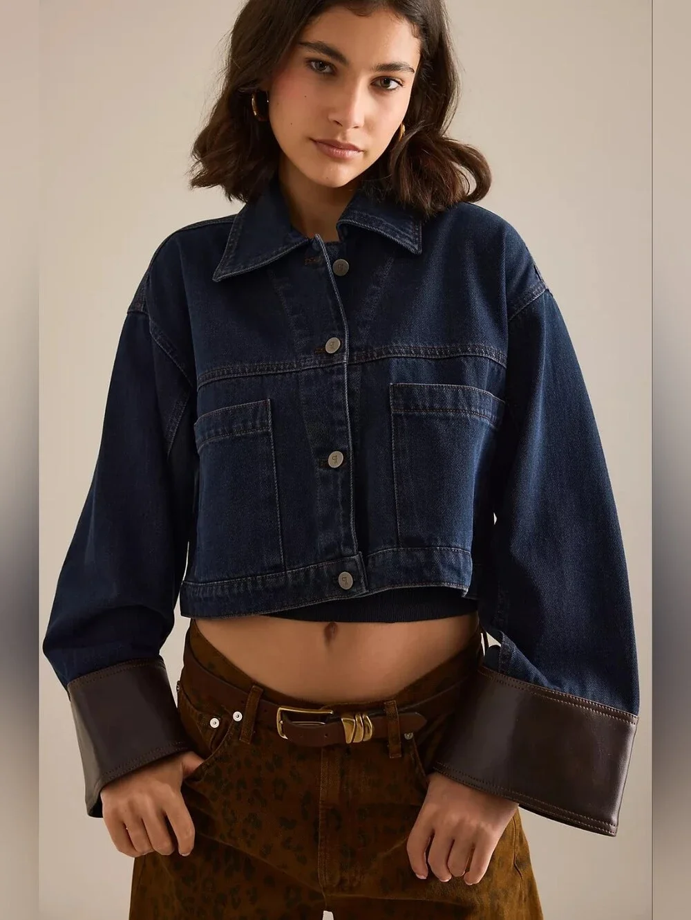 Anthropologie Pilcro Cuffed Crop Denim Jacket BNWT XL